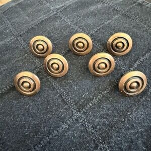 Lot Of‎ 7 Bullseye VTG MCM Round Knobs Drawer Pulls Copper Marked Japan